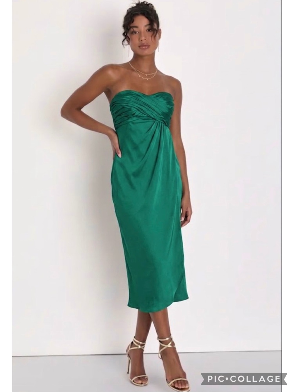 Banana Republic Midi Dress Silk Emerald Green Strapless Ruched Bodice NWT 0